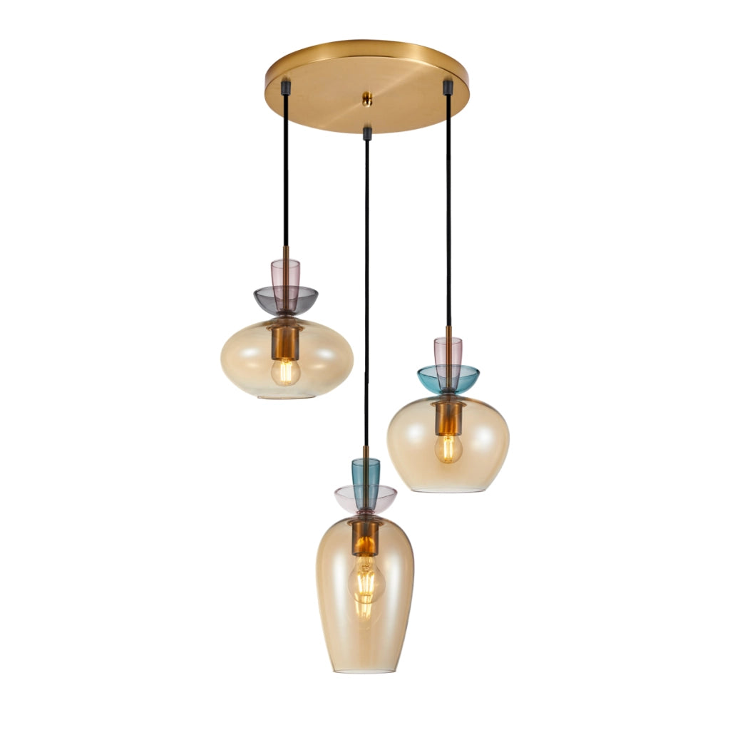 Lampadario FANDA Italux oro tondo 3 vetri ambra E27