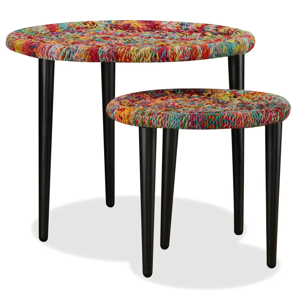 Set 2 pz Tavolini salotto | Tavolino da caff¨¨ | Tavolino da Soggiorno con Dettagli Chindi Onde Multicolore
