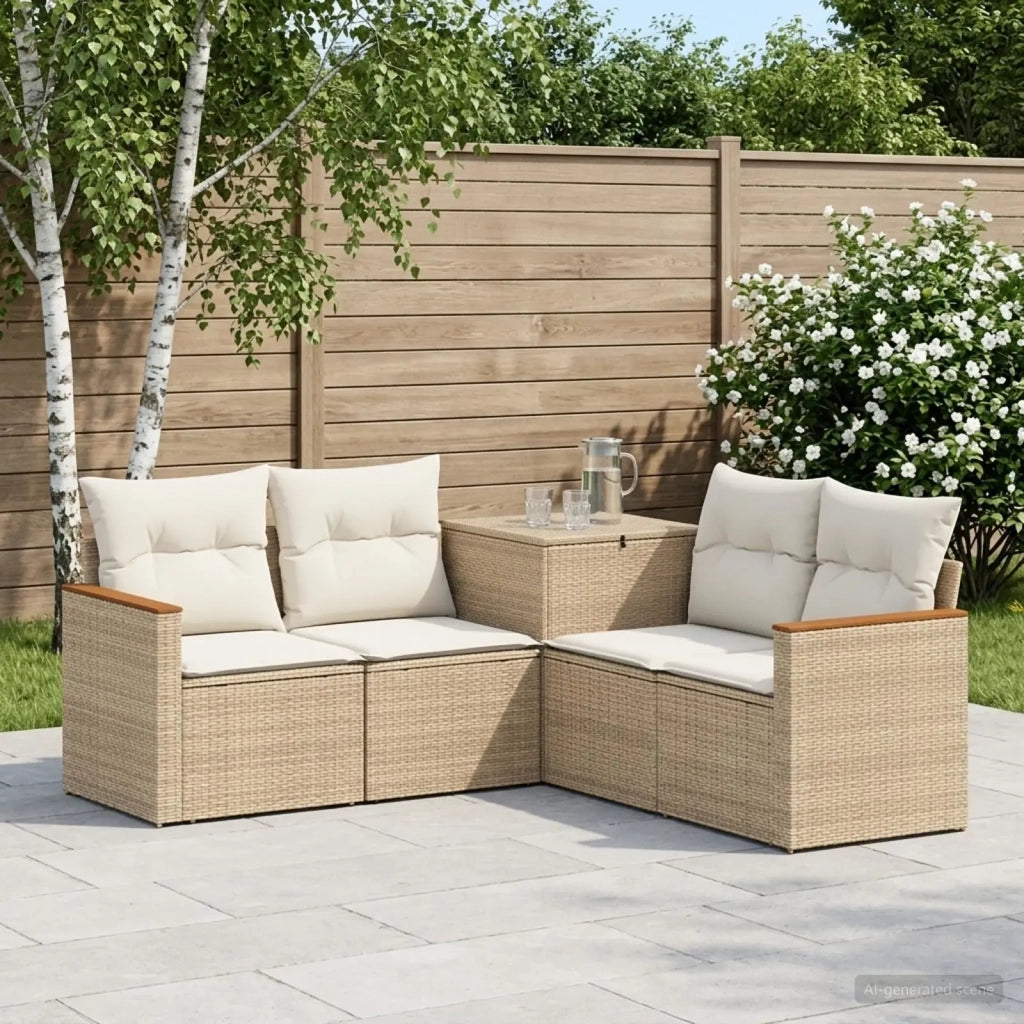 Set di divani 5 pz Beige e Bianco Crema 3447938