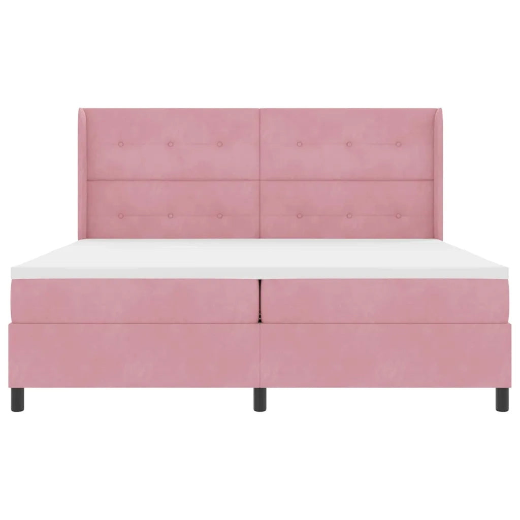 Letto a molle con materasso Rosa 200 x 200 cm Velluto