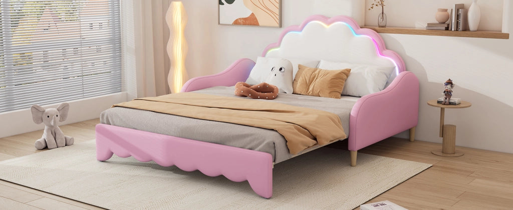 DESMIU Divano Letto 140 × 198 cm 2 posti con LED, senza materasso, in PU, rosa