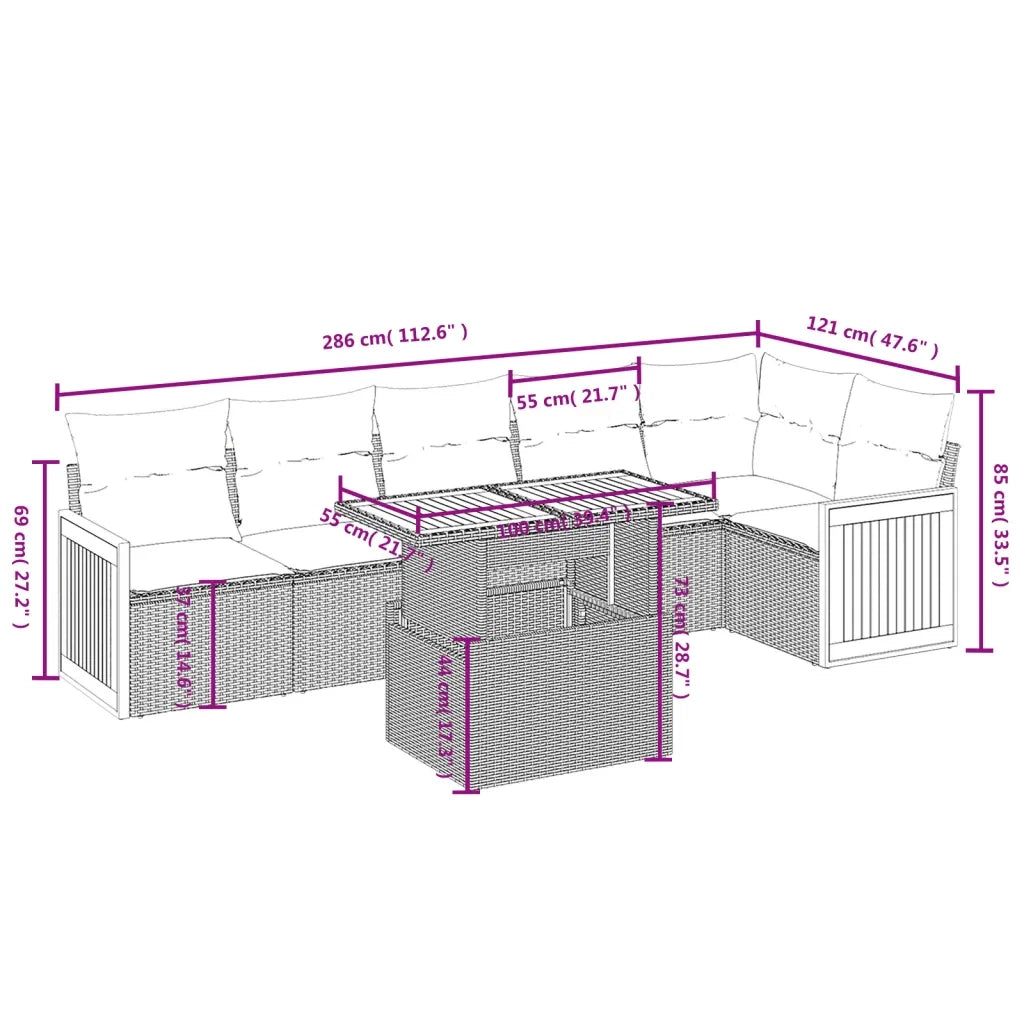 Set Divani da Giardino con Cuscini 7pz Nero Polyrattan 3273968