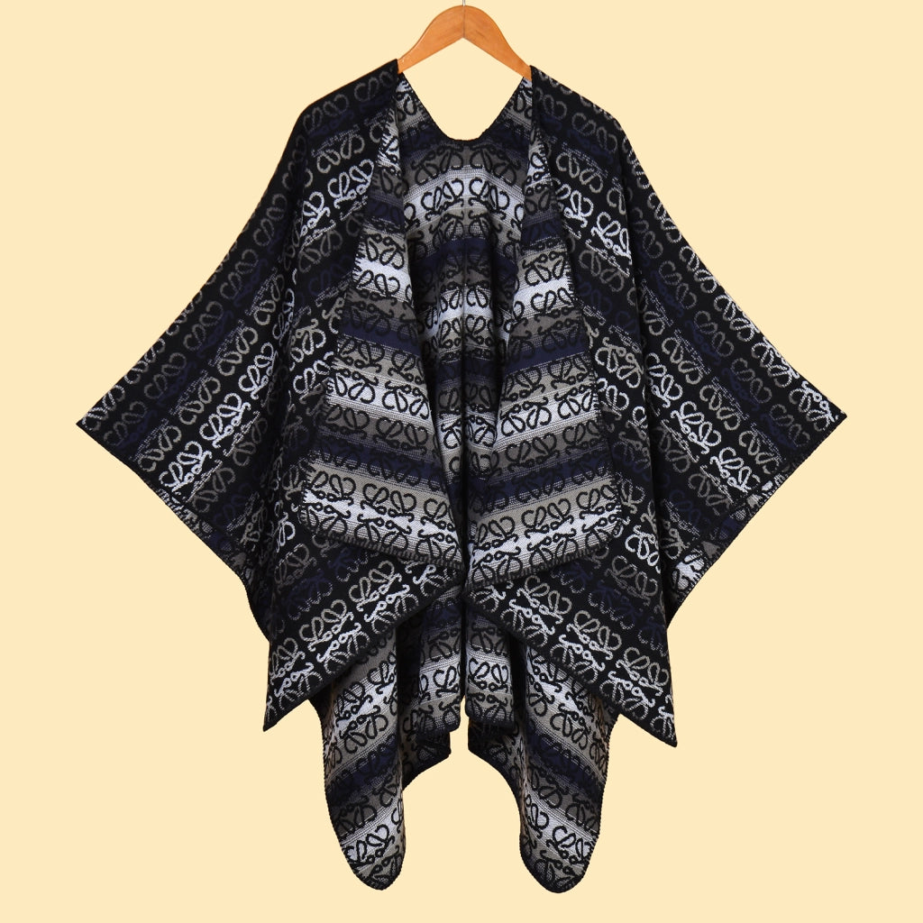 Sciarpa/poncho da donna in jacquard, calda e spaziosa.