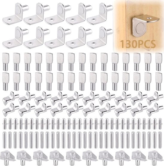 130 pezzi kit di sostegno per pannelli in 6 stili, chiodi per pannelli, supporti metallici e sostegni per pannelli di sostegno in vetro, aste per pannelli di cucina, pannelli di sostegno per armadi, pannelli di sostegno per mobili, sostegni in metallo.