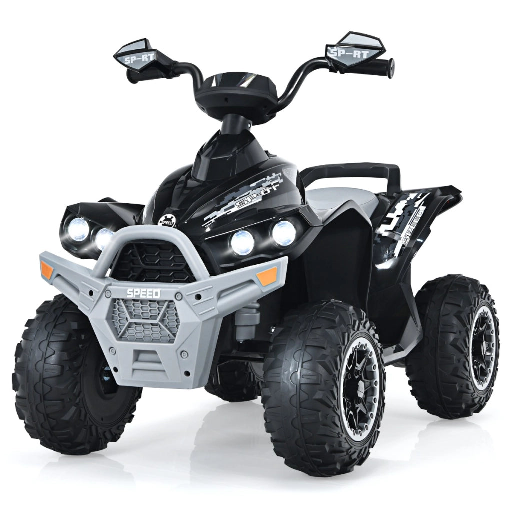 Quad giocattolo 12V alimentato a batteria con luci LED musica e pedale, Quad adatto per bambini 3-8 anni Nero-Macchinine giocattoli