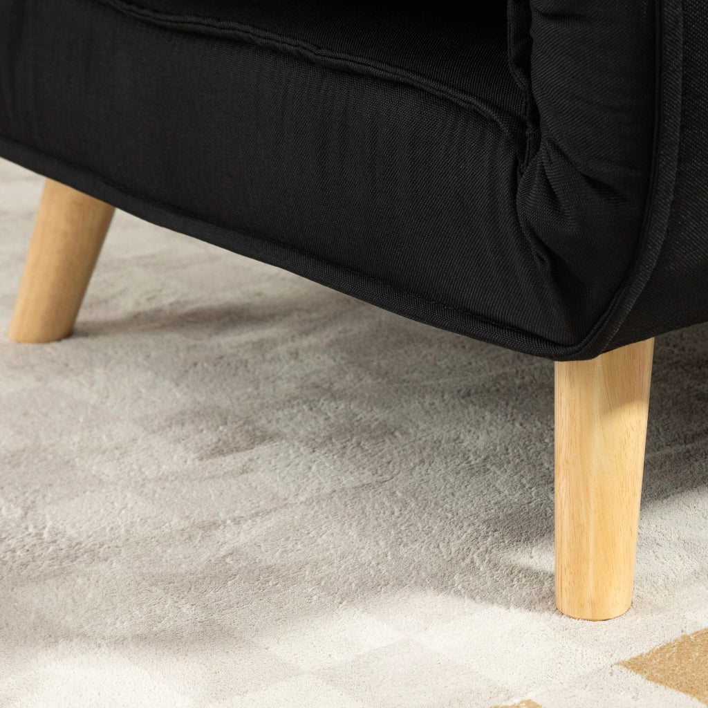 Divano letto 2 in 1 con schienale regolabile a 6 posizioni, cuscino e gambe di supporto, in tessuto effetto lino nero