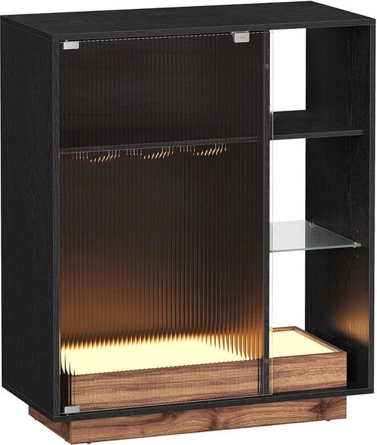 Wijncausa – Causa per Bevande – Con Illuminazione e Porta Vetrata Blindata – Legno – Nero