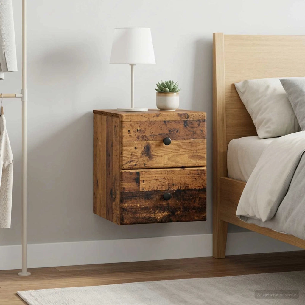Mobiletto da notte a muro 2 pcs Legno antico 34,5 x 33 x 40 cm 899162