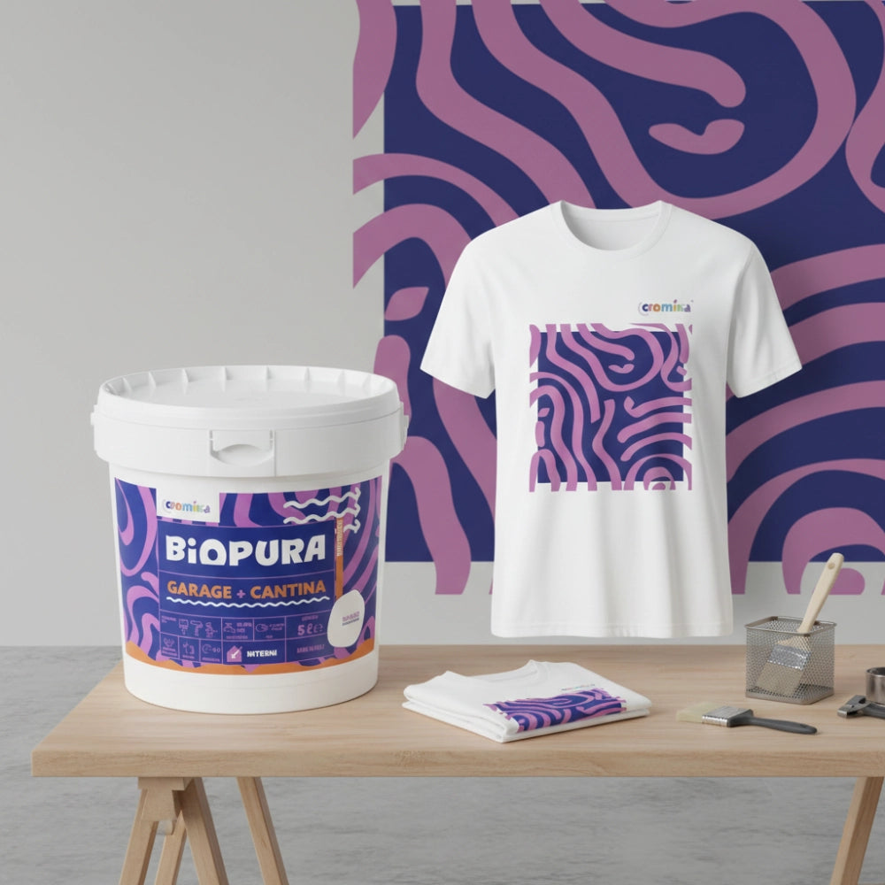Kit garage e cantina pittura murale traspirante e t-shirt cromika waves *** misura large - l, confezione 1
