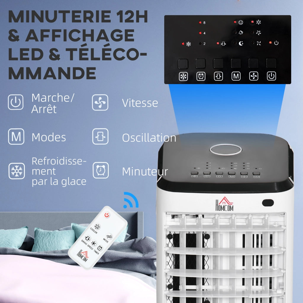 Ventilatore Raffreddatore Umidificatore 3 in 1 ¨C Zephmum ¨C Bianco con Telecomando e Ruote