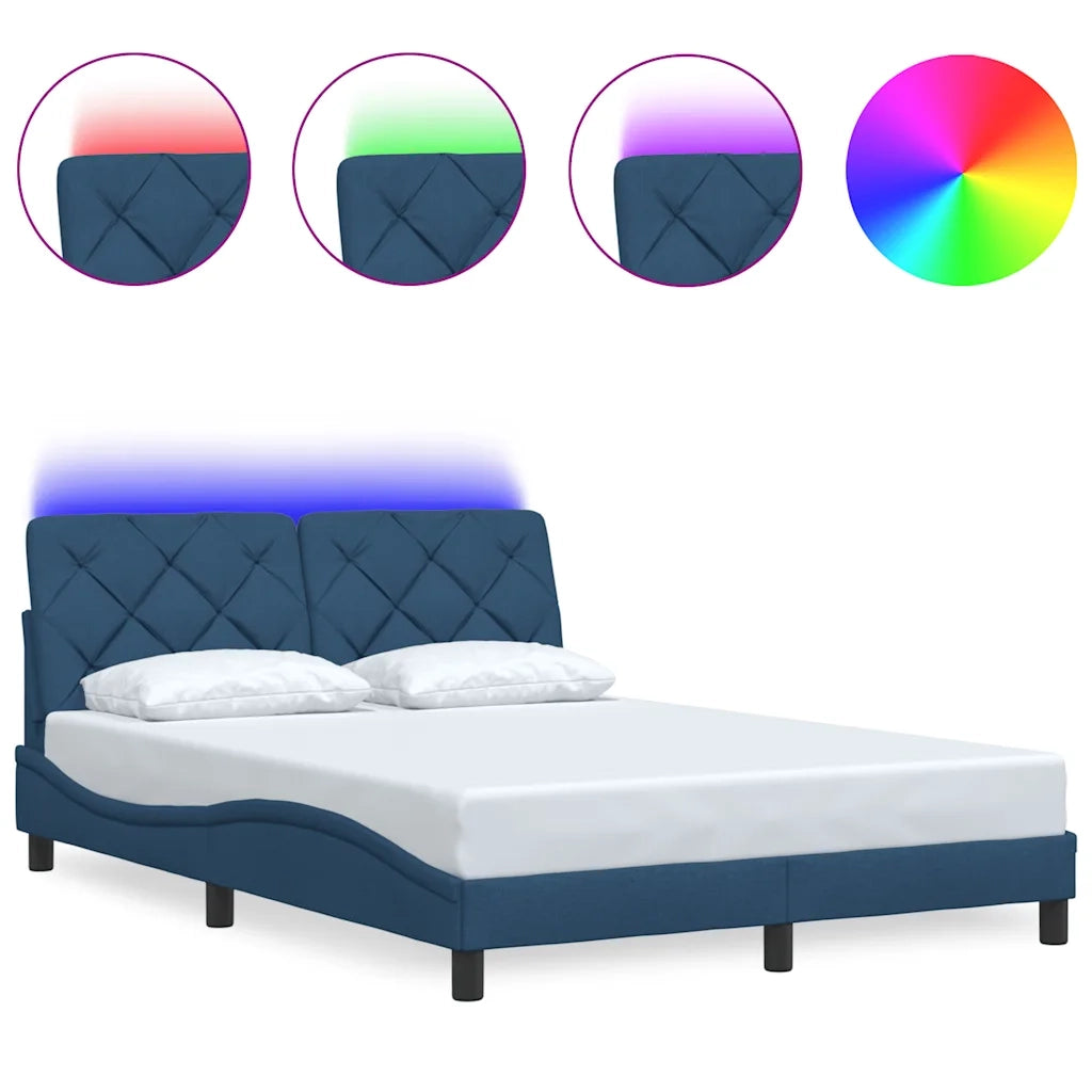 Giroletto con LED senza Materasso-Struttura Letto Blu 140x200 cm in Tessuto