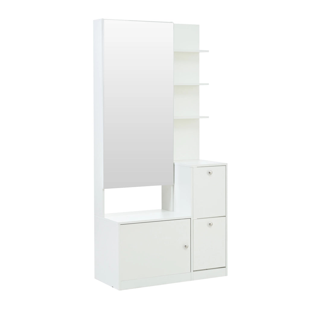 Mobile ingresso multifunzione con specchio e scarpiera; 85 x 40 x 180 cm; bianco