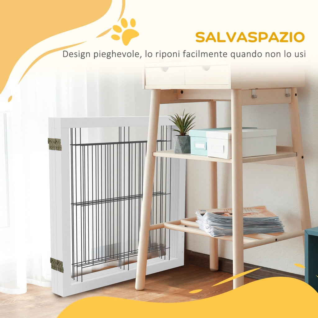 Cancellino per Cani Pieghevole 280x70 cm con 4 Pannelli in Legno e Acciaio Bianco