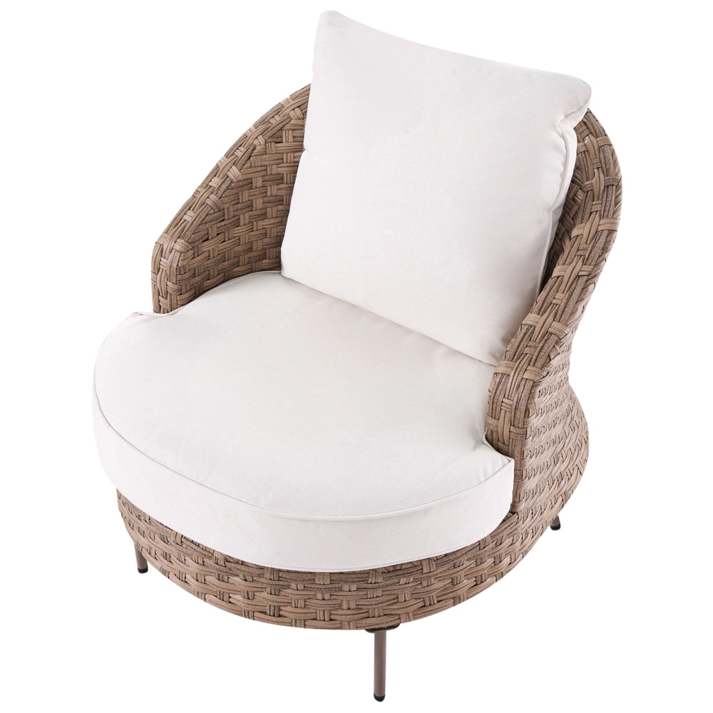 Poltrona da giardino in rattan in vimini marrone con poggiapiedi esterno giardino stile boho