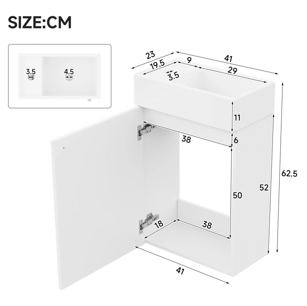 Mobile lavabo sospeso bianco in MDF e ceramica 41x23x62,5 cm