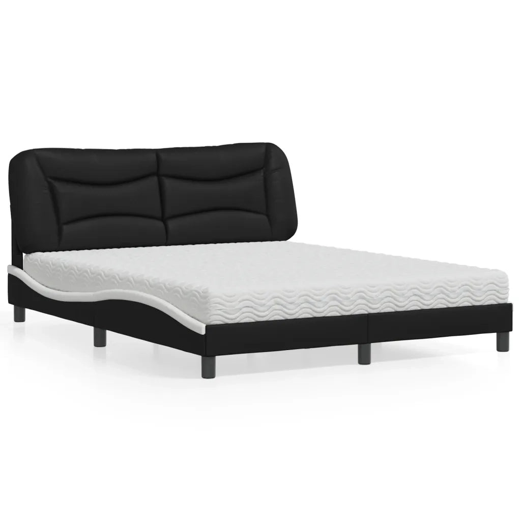 Letto con Materasso Hvar Nero e Bianco 160x200cm Similpelle 3208736
