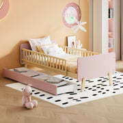 Letto Singolo con 2 Cassetti ¨C MINIMAL ¨C Massello Rosa 90x190 con Doghe