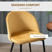 Set di 2 Sedie per Sala da Pranzo e Cucina Imbottite in Velluto, 49x50x77cm, Giallo