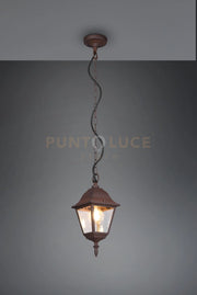 LIVENZA SOSPENSIONE DA ESTERNO 4 LATI FUSIONE DI ALLUMINIO RUGGINE E VETRO TRASPARENTE H. 83CM IP44  1 LUCE ATTACCO E27