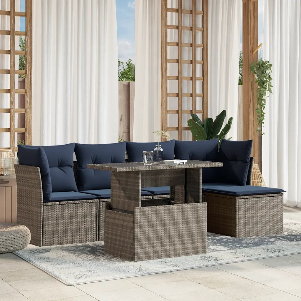 Set Divani da Giardino 6 pz con Cuscini Grigio in Polyrattan 3266551