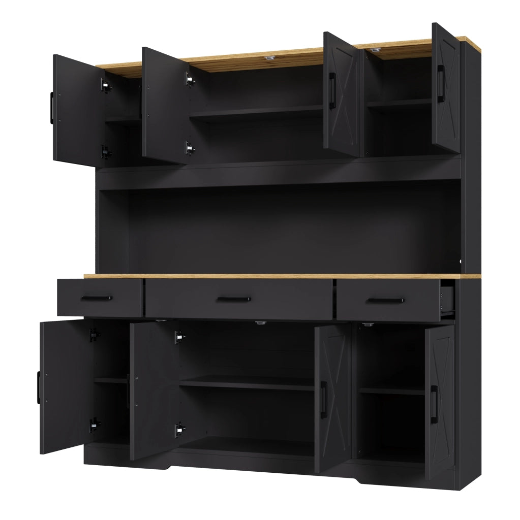 Credenza buffet 150x40x180 cm con LED; 2 prese; USB-A/C; portabicchieri; nero