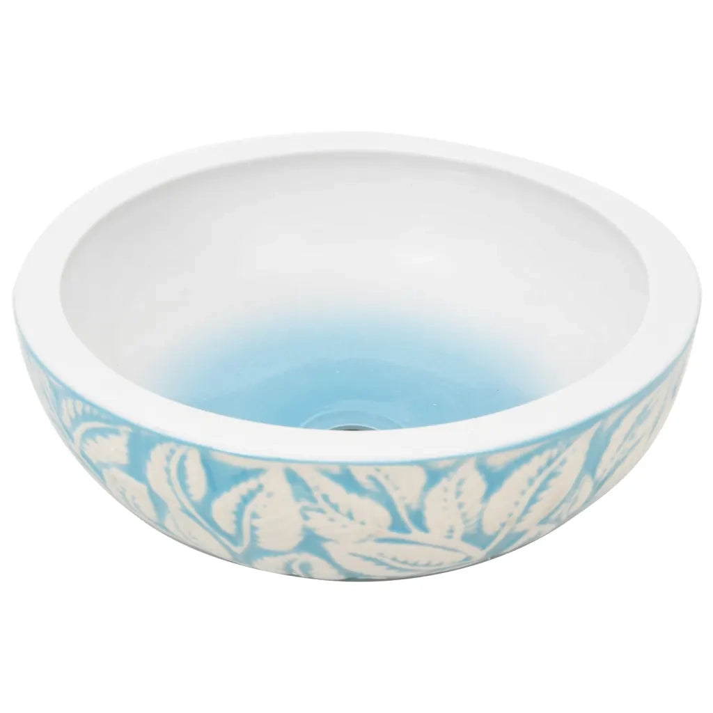 Lavabo da Appoggio Bianco e Blu Rotondo ¦µ41x14 cm Ceramica CFW9137965