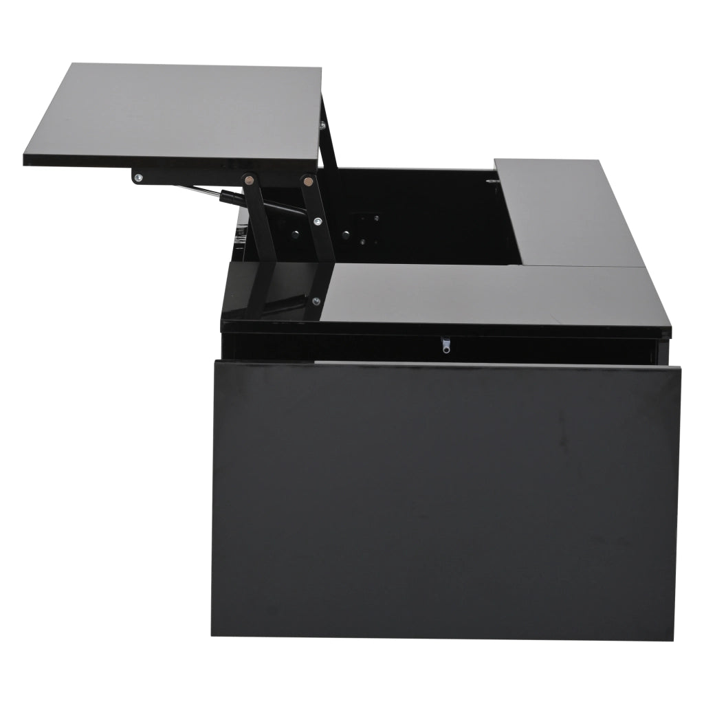TAVOLO da caffè 100 x 50 x 40 cm nero con piano regolabile, cassetto e LED