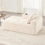 Fauteuil in corduroy con tasche laterali e portabicchieri, schiuma ad alta densità e struttura stabile, beige