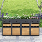Box per rifiuti 4 posti con tetto vegetale - Xylo - 120-240 litri - Colore antracite - Porta in legno, estensibile