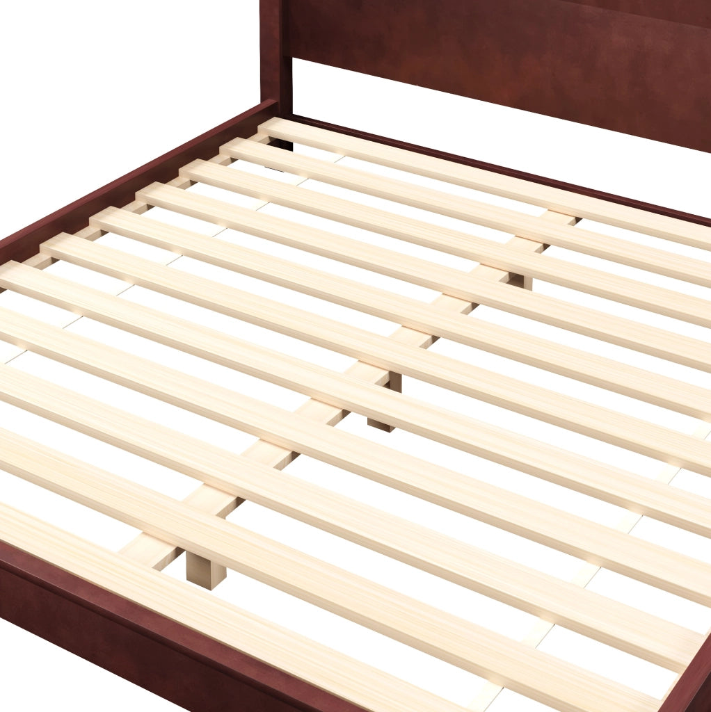 Letto a piattaforma 180x200 cm con testiera e rete a doghe; marrone in MDF e legno di pino