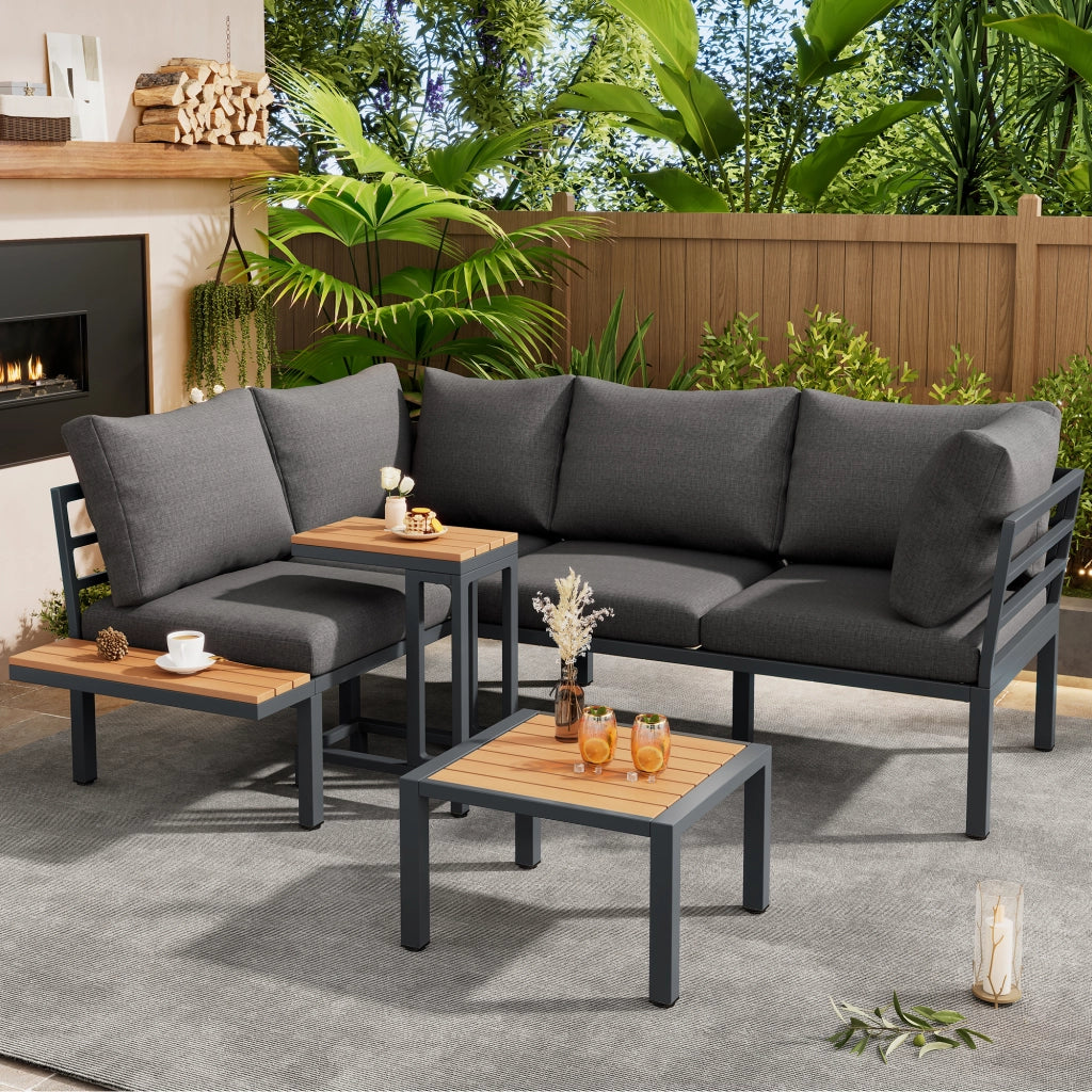 Set da Giardino Divano + Tavolino ¨C Xylo ¨C Polyrattan Grigio e Nero