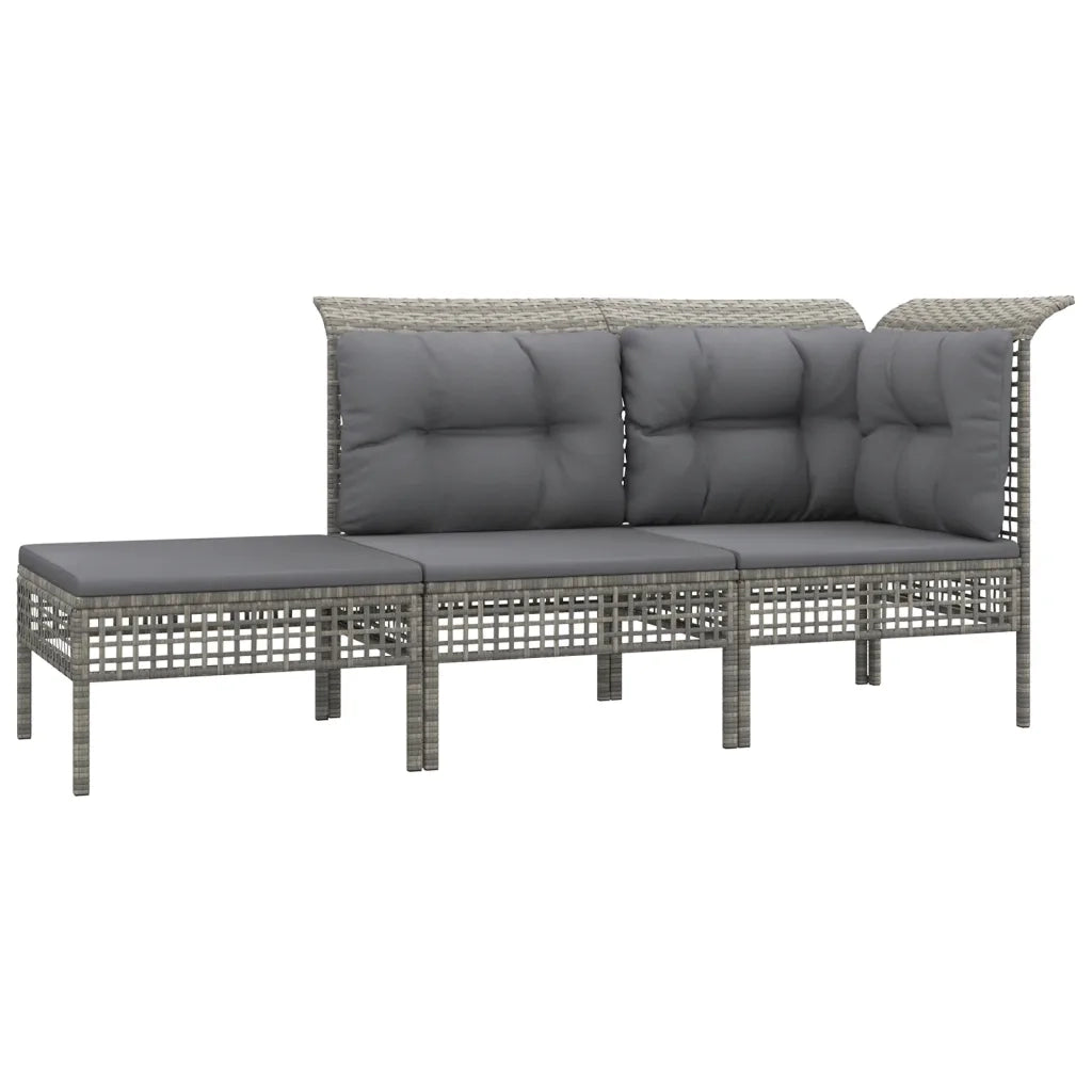Set Divani da Giardino 3 pz con Cuscini in Polyrattan Grigio 319661