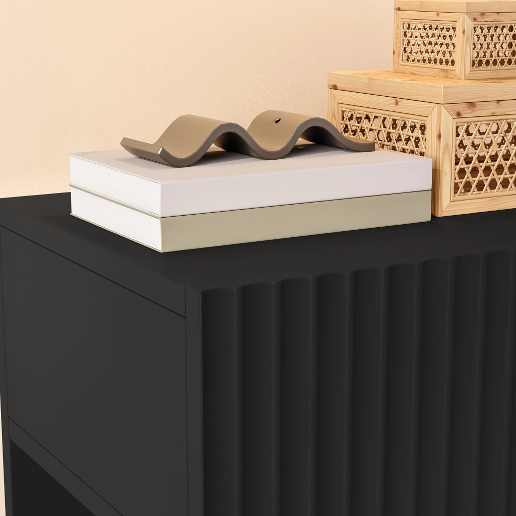 Comodino Sospeso da Parete Nand con Cassetto e Ripiano 42x30x30 cm Nero [en.casa]