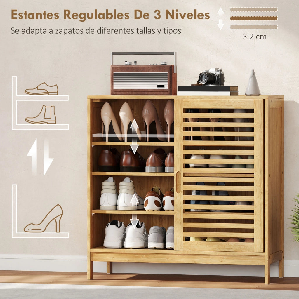 Scarpiera con ante scorrevoli ¨C Xylo ¨C 16 paia, legno naturale, 80x35x80 cm