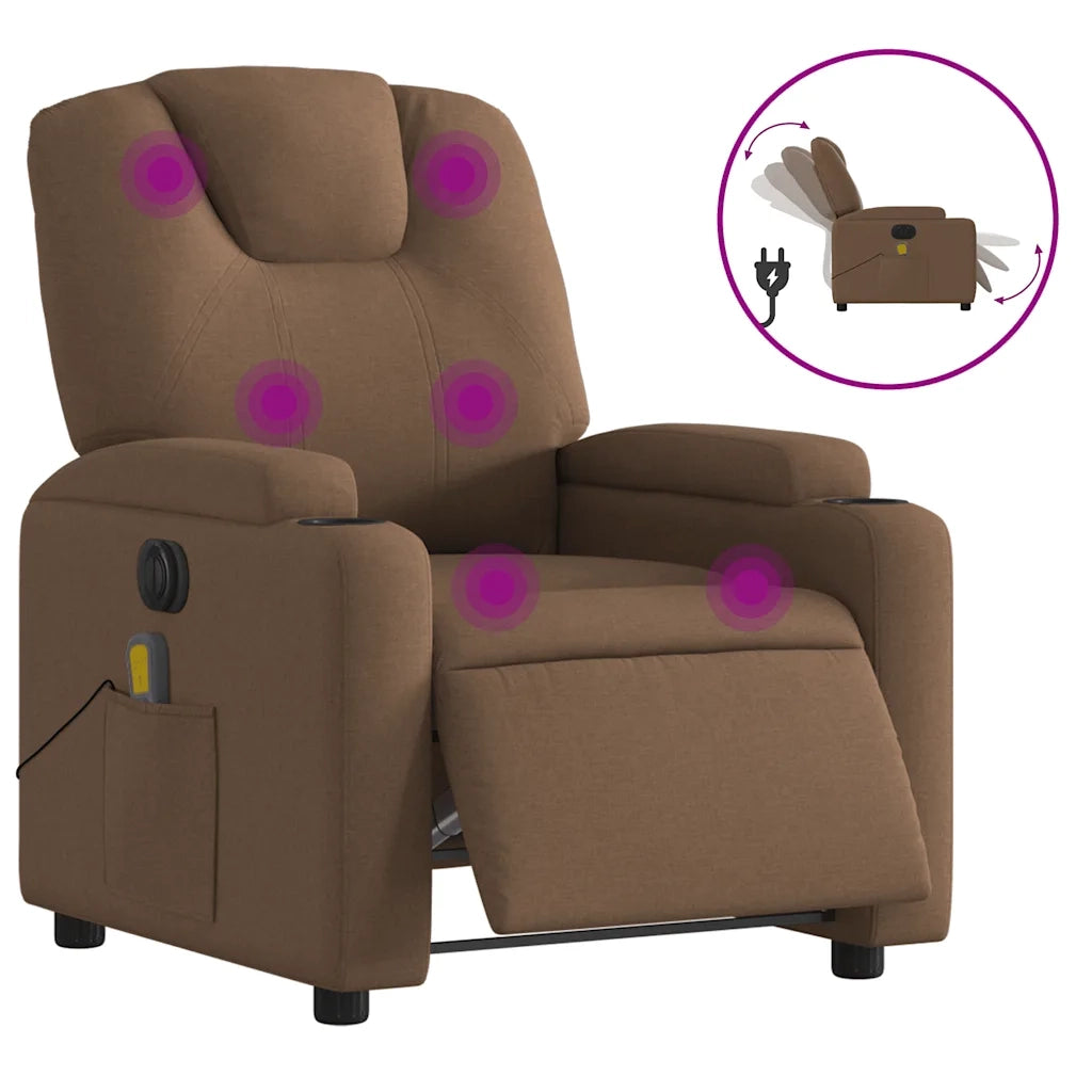 Poltrona Massaggiante | Sedia Relax Reclinabile Elettrica Marrone in Tessuto