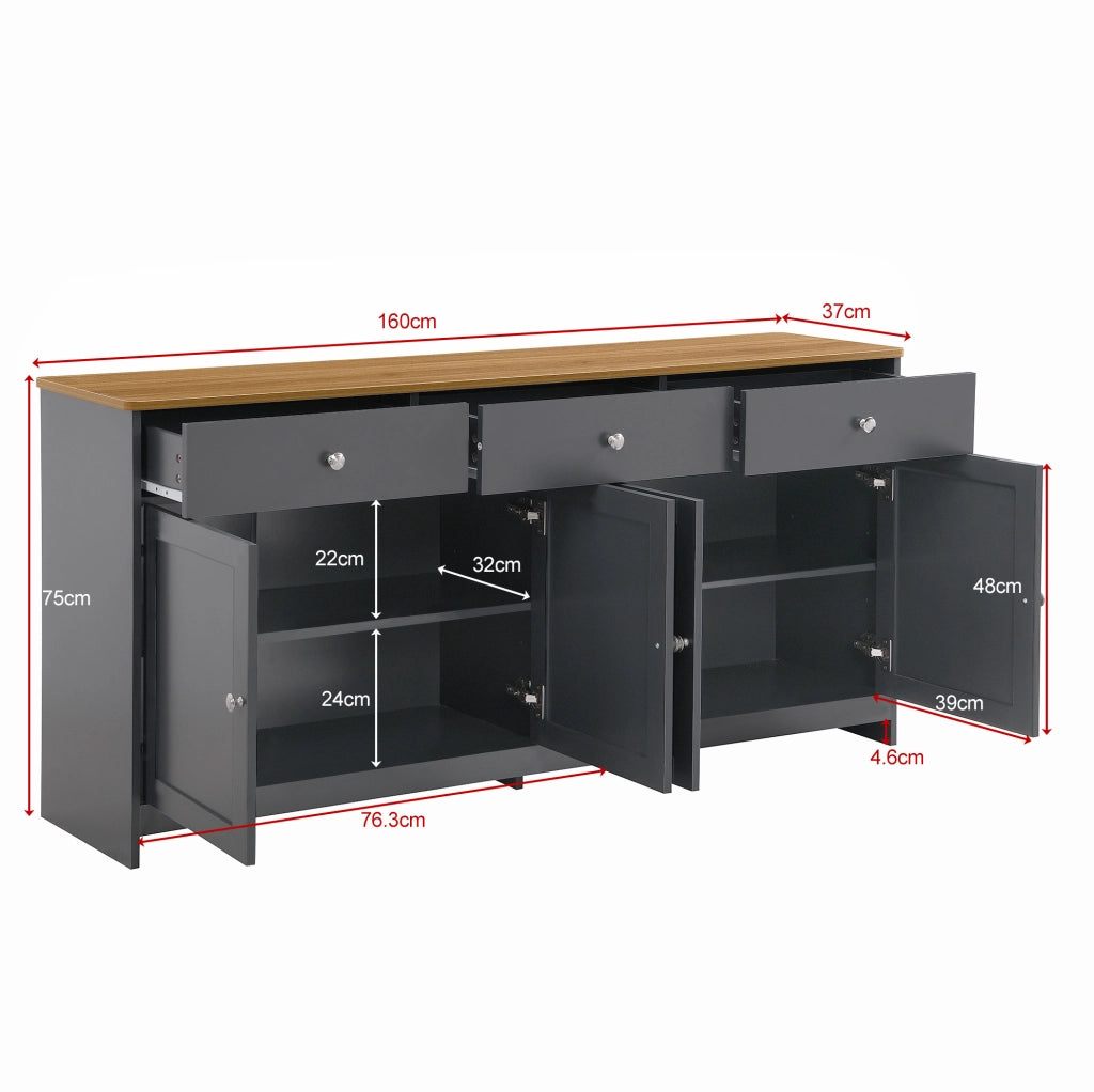 Credenza buffet rustica 160 cm con 4 ante e 3 cassetti