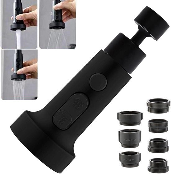 Accessorio per rubinetto con aeratore e sbriciolatore per acqua, estensione con rotazione a 360°, nero, con filtro e sprogetto, accessorio per doccia
