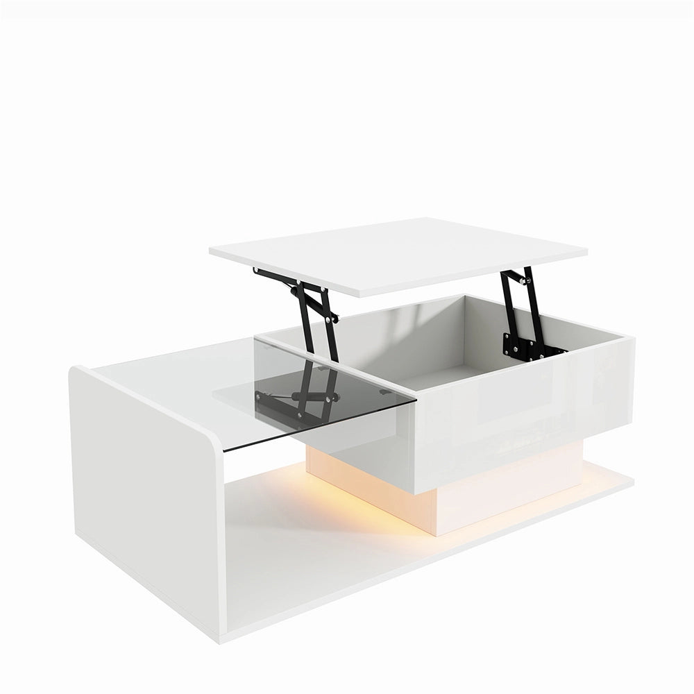Tavolino-Xylo-Bianco vetro effetto LED piano in vetro