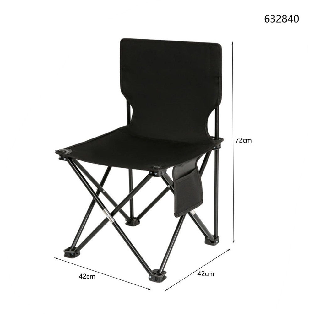 Trade Shop - Sedia Pieghevole Con Schienale Tasca Laterale Per Pesca Campeggio 42x42x72cm Nero 632840 -