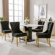 OKWISH Set di 4 Sedie da Pranzo con Anello Sullo Schienale, Borchie Decorative e Piedini Regolabili, Velluto Nero