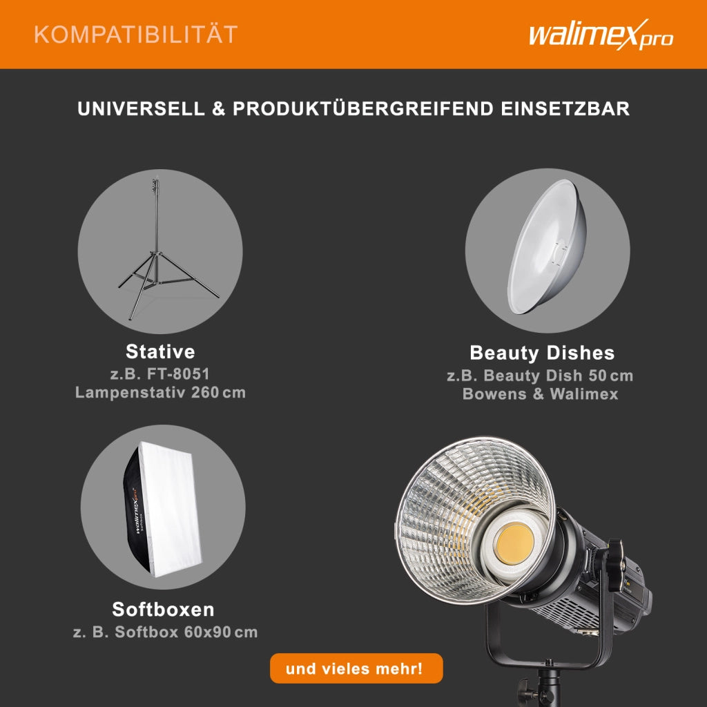 LED Niova Plus Daylight Set 2 Faretti LED per fotografia 350W e 500W, con riflettore Bowens e diffusore, con tecnologia COB-LED, per studio fotografico
