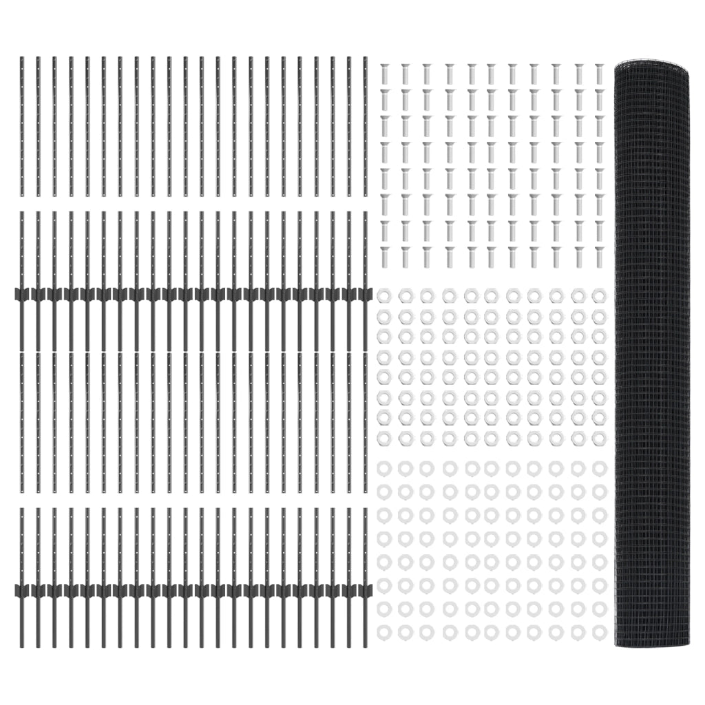 Recinzione in Filo Saldato con 88 Post Grigi 1x100 m Acciaio