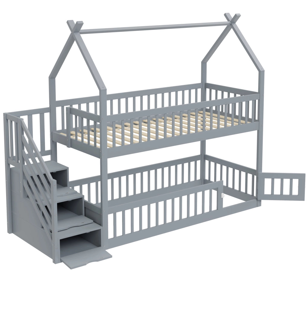 Letto a castello per bambini 90x200 cm con tetto grigio