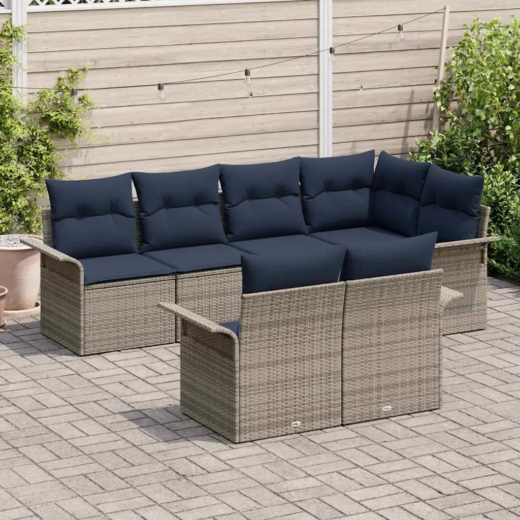 Set Divano da Giardino con cuscino 7 pcs Grigio Poly Rattan