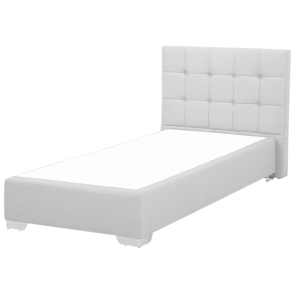 Letto continentale singolo da 90 x 200 in tessuto grigio con materasso contemporaneo