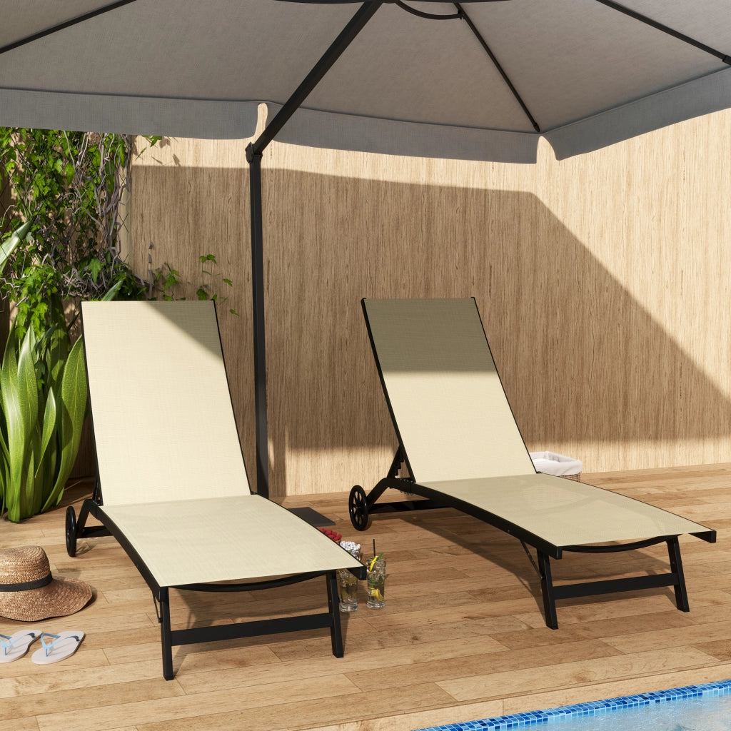 Lettino da Sole in Alluminio con Cuscini Textilene ¨C zephmum ¨C 2 Pezzi, Colore Cachi