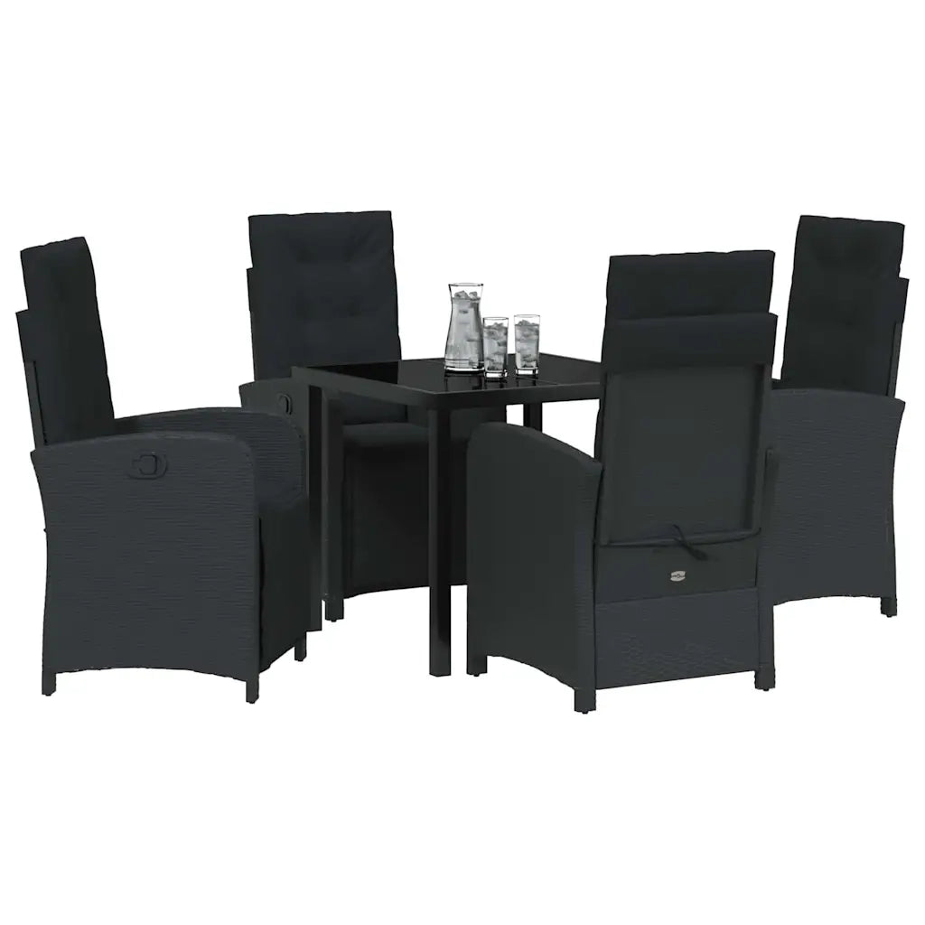 Set da Pranzo per Giardino con cuscino 5 pcs Nero polyrattan 3380310