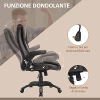 Poltrona Massaggiante da Ufficio ad Altezza Regolabile con 6 Punti Massaggianti, in PU, 62x68x111-121 cm, Marrone