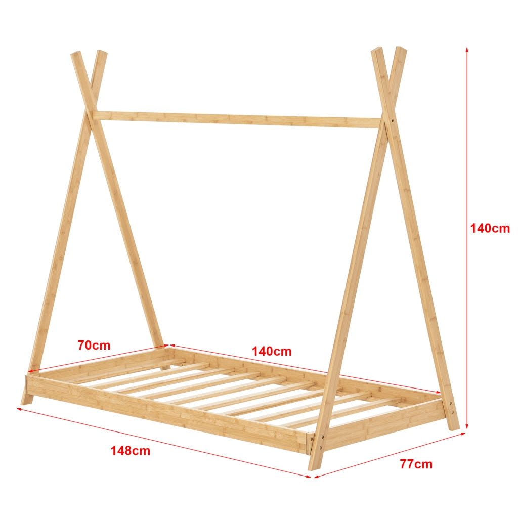 Letto 'Vimpeli' a Forma di Tenda Indiana con Materasso 70 x 140 cm Bambù Naturale [en.casa]
