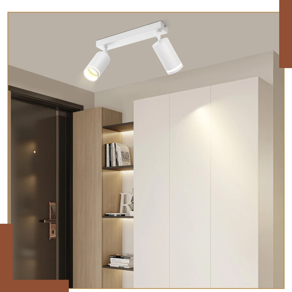 ZMH Faretto da soffitto bianchi 2 fiamme GU10 orientabili legno anche parete per soggiorno senza lampadina